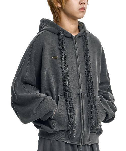 Laced Multi-Drawstring Zip-Up Hoodie [CHARCOAL]