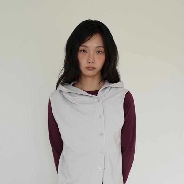 BUTTON HOODIE VEST (LIGHT GREY)