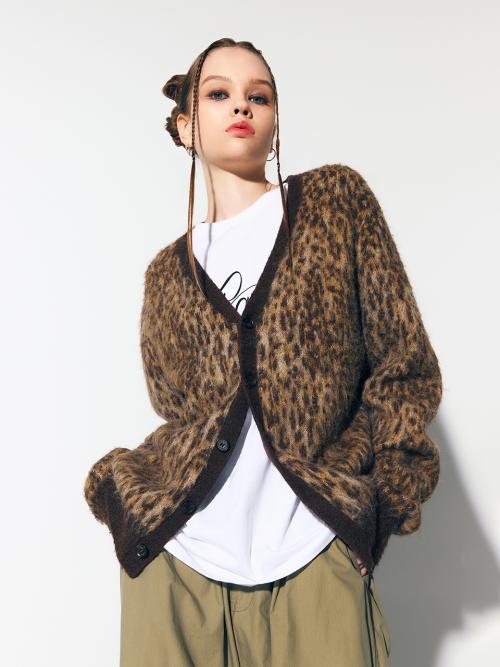 LEOPARD KNIT CARDIGAN BROWN