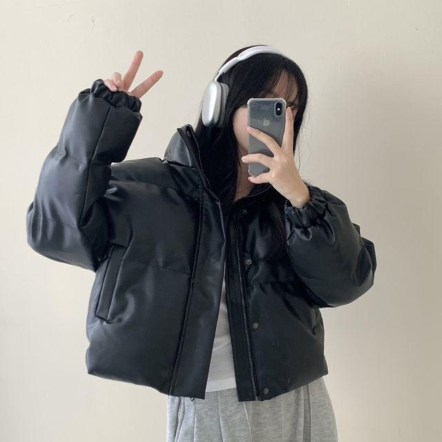 [저렴이X완전따뜻!유니크]레더 크롭 패딩 점퍼 자켓5color_더멋