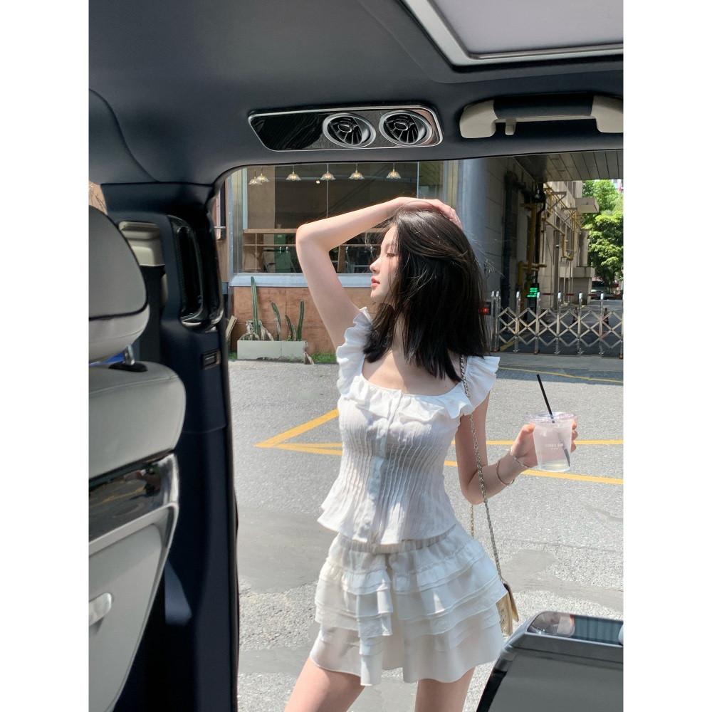 퓨어 화이트 a라인 캉캉 미니 스커트