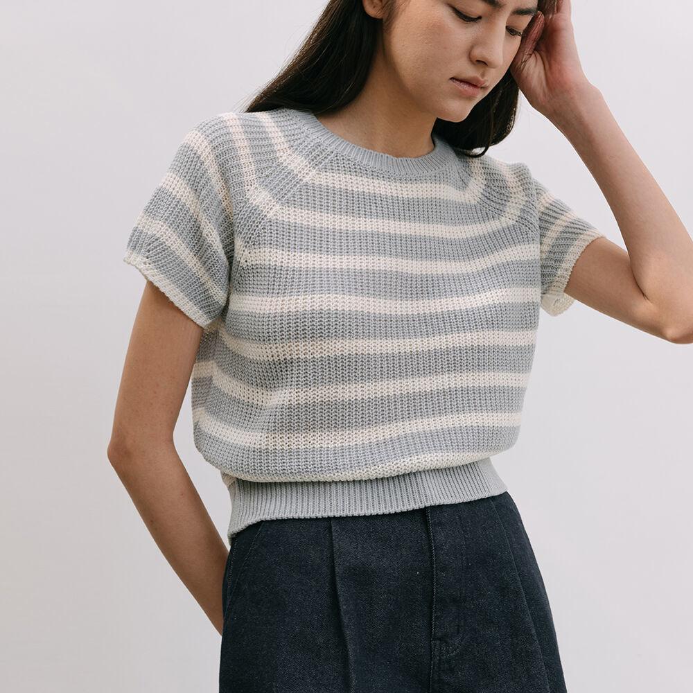 Stripe Shot sleeve Knit - Sky blue
