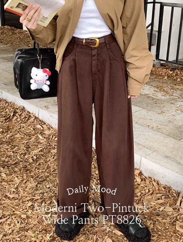 [S-XL] 모더니 투핀턱 와이드 팬츠 PT8826가을 간절기 겨울 일자 기본 베이직 데님 코튼 청