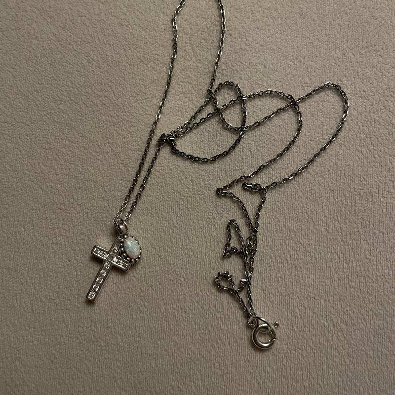 925실버 Cubic Cross Gem 큐빅십자가 원석목걸이 50cm 엔틱롱목걸이 남녀공용