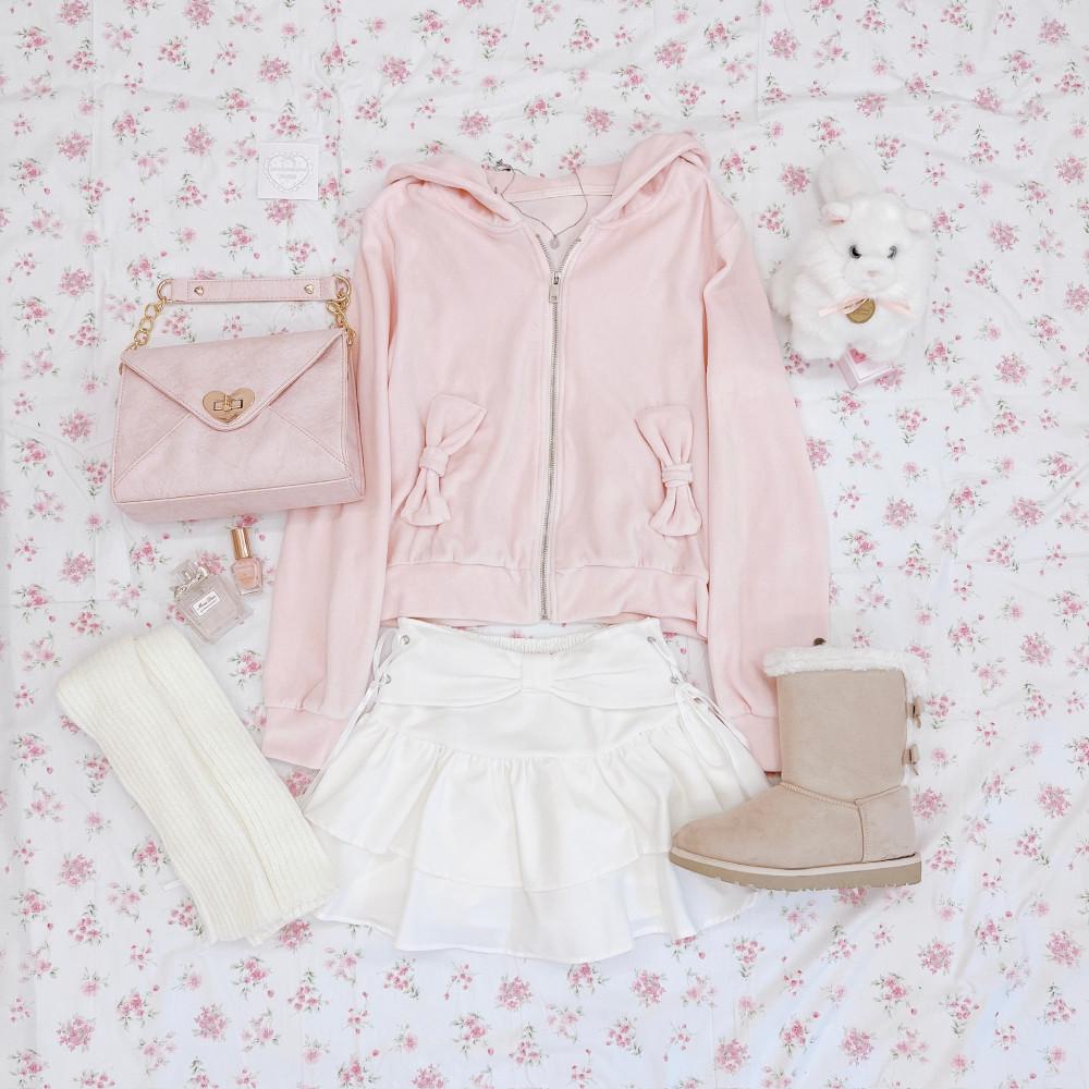 [pure] 페일 핑크 리본 후드집업