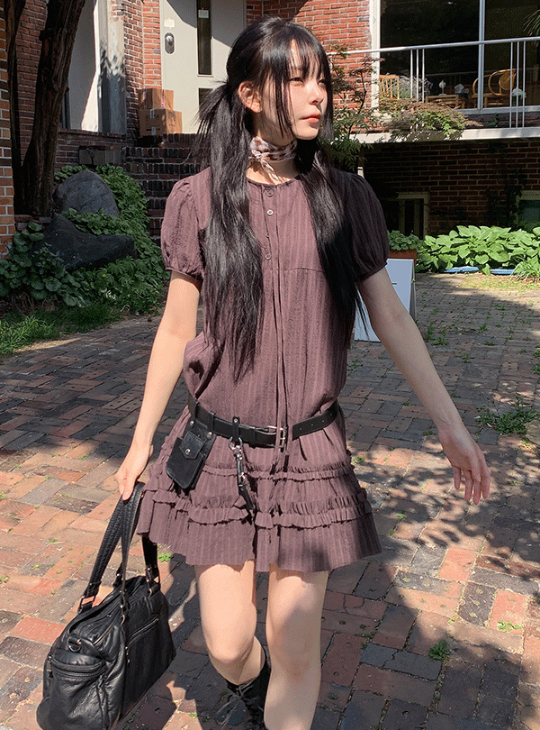 Vintage wrinkle puff dress (3color)