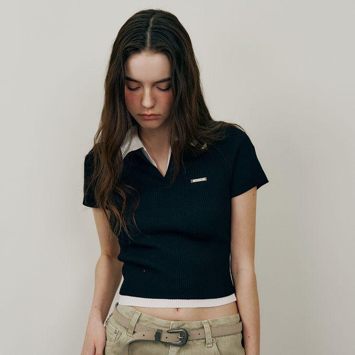 Collared Crop Knit Top VK5MP801_3color