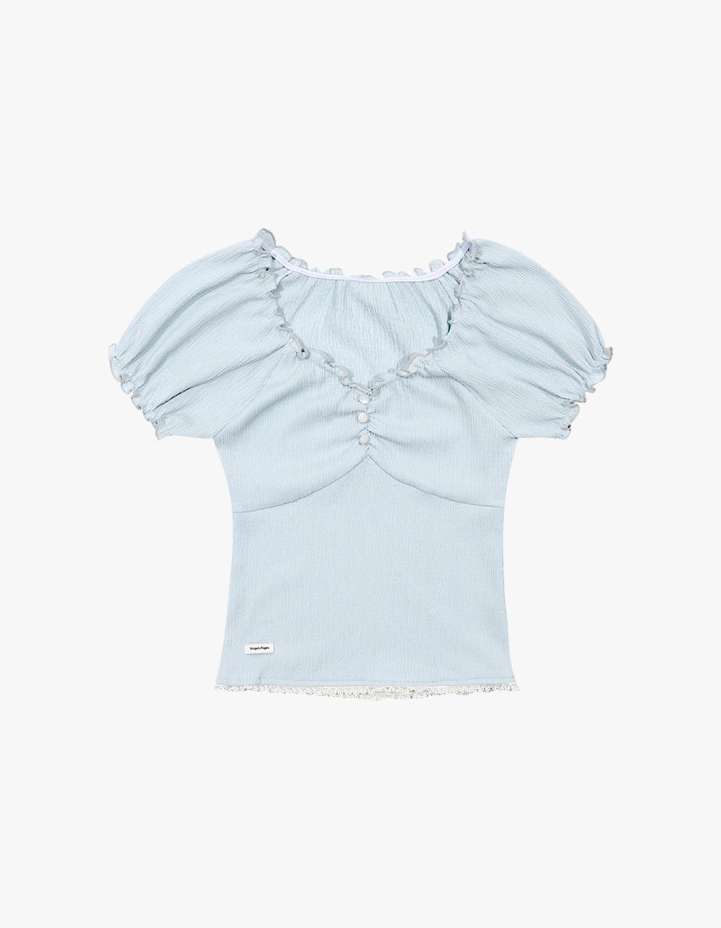 Lace Shirring Top - Light Blue