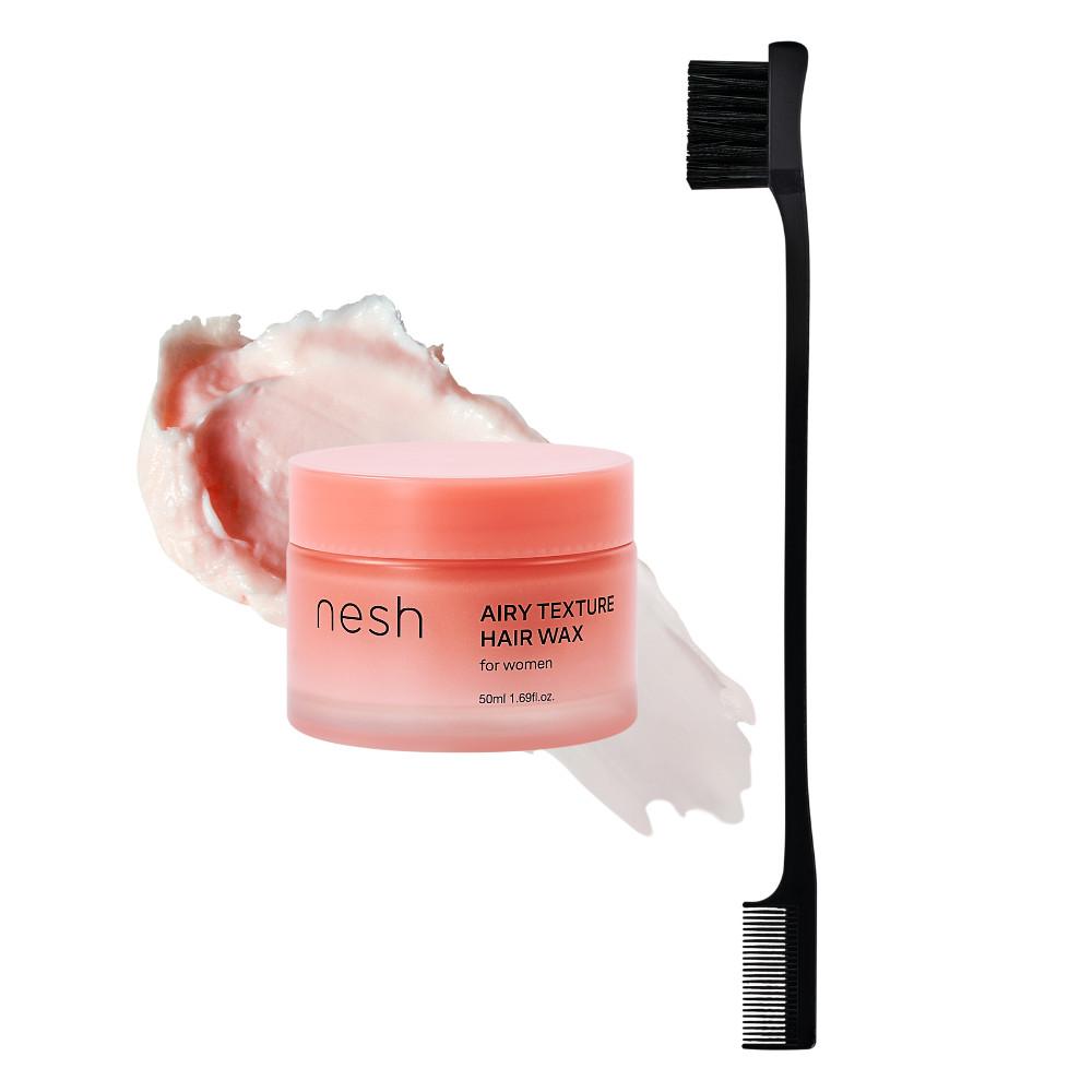 네쉬 에어리 텍스처 헤어 왁스 50ml + 듀얼브러쉬, 소프트 왁스 잔머리 정리 픽서