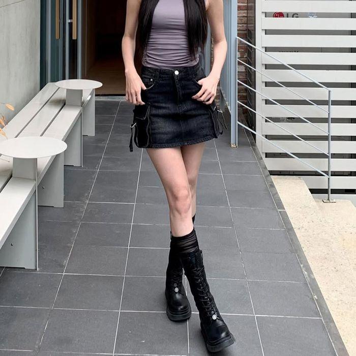 (W)Cargo Mini Skirt DCSK004BlackA