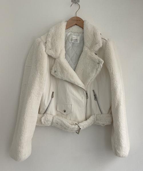 (Vintage)Fur Leather Rider Jacket(Ivory)