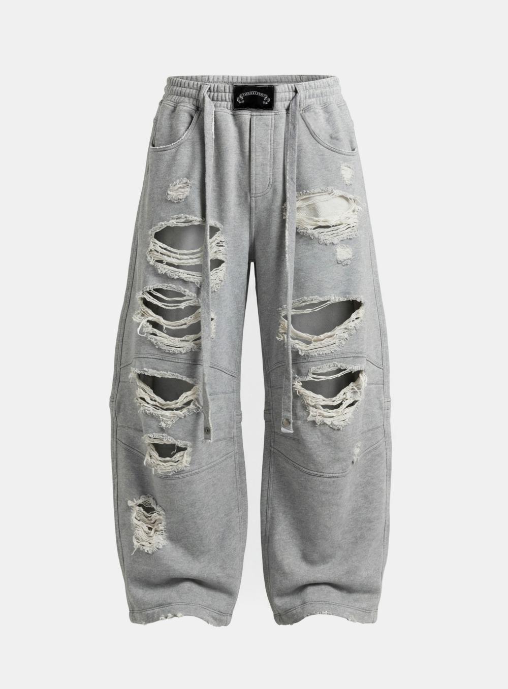 [w-pts25-129] Destroyed Raw-Edge Joggers - Gray
