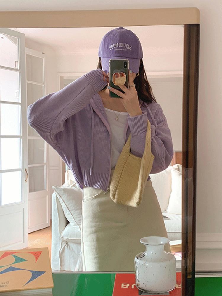 (4color)라벤더 크롭 후드 니트 루즈핏 봄 집업