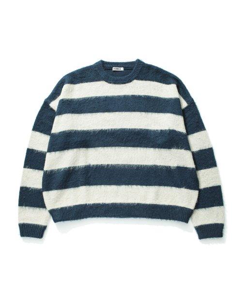 모헤어 보더 풀오버니트 - 네이비