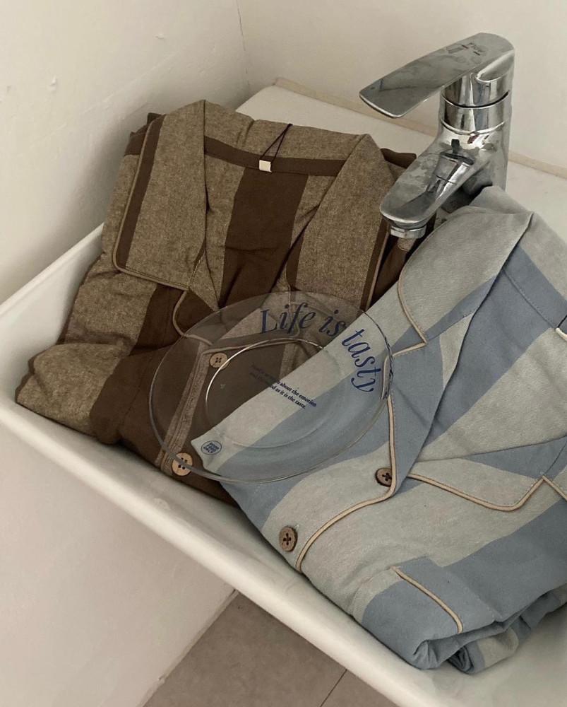 (커플) 로미 스트라이프잠옷 빅사이즈홈웨어 신혼잠옷 파자마파티 친구생일선물