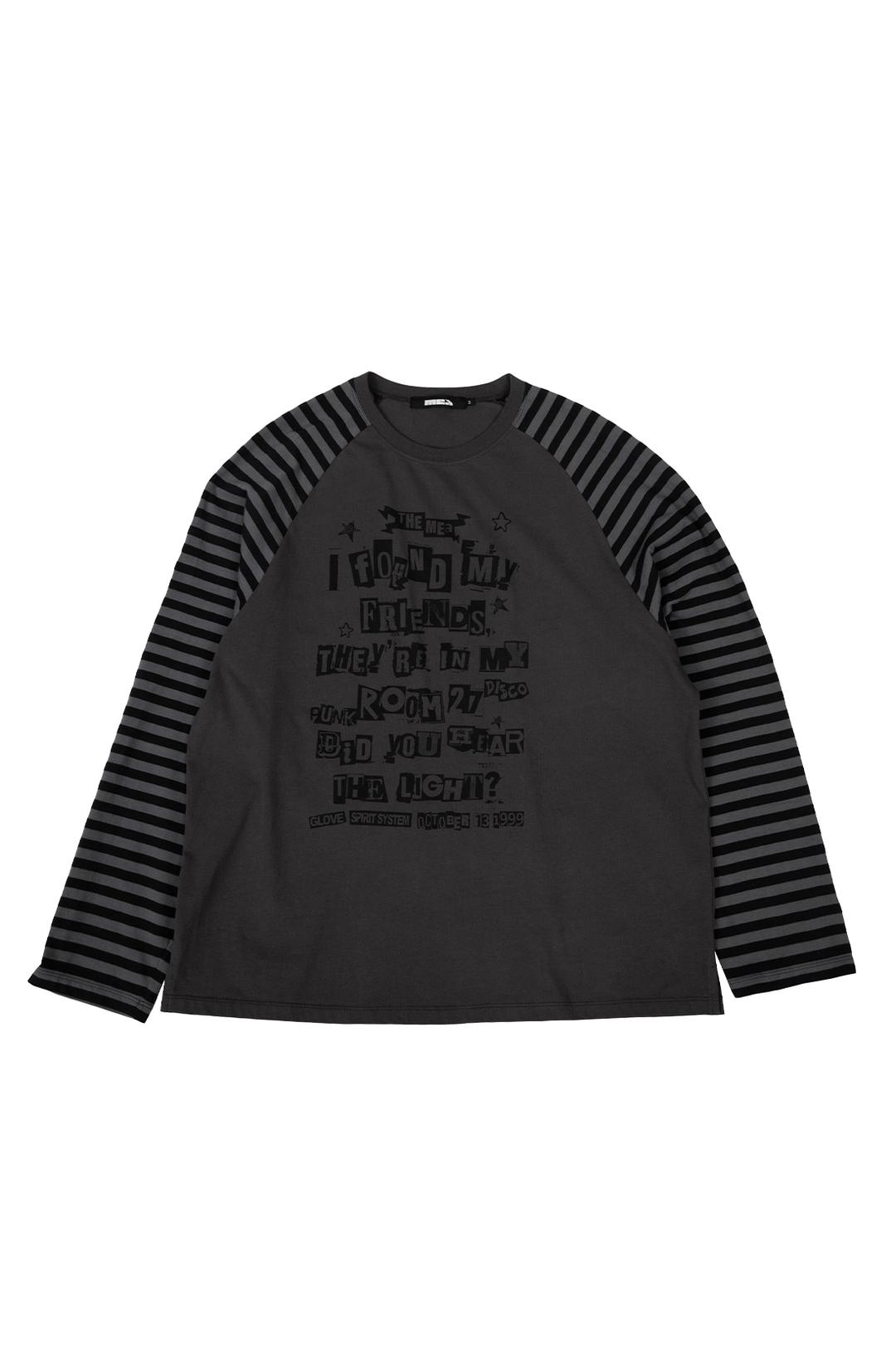 LETTERING STRIPED RAGLAN TOP [DARK GREY]
