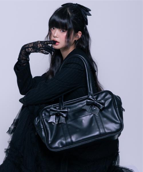 리본 데코 도트 스쿨백