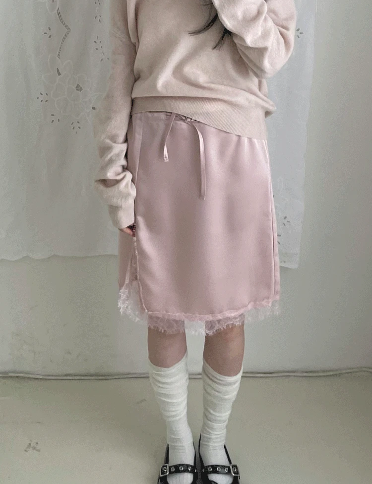 레이스 트임 새틴 스커트(3color)