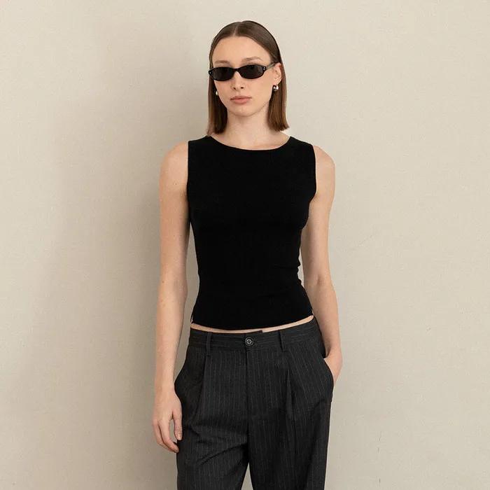 [2차] G KNIT SLIT SLEEVELESS TOP (BLACK)