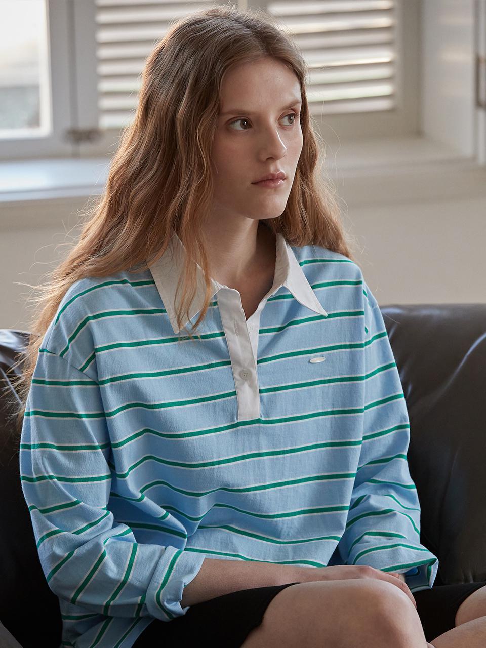 Stripe collar t shirt - Sky blue