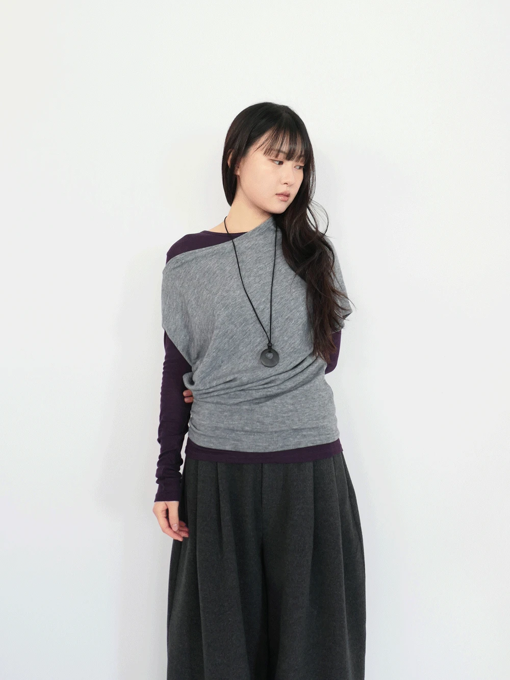 언밸런스 드레이프 니트 탑 (2c)