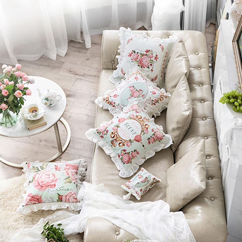 북유럽 럭셔리 로즈 화이트 레이스 쿠션 쿠션커버 쇼파 침실 등받이쿠션 4종 A