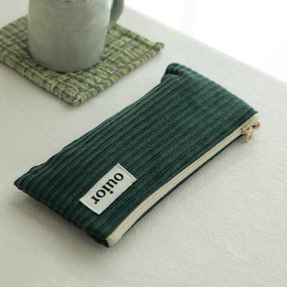 flat pencil case-corduroy midnight green (topside)