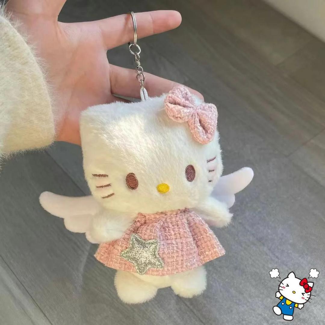 귀여운 헬로 키티 봉제 키체인 배낭 가방 펜던트, 여아용 키 버클, 천사 날개, 헬로 키티 봉제 물건, Y2K 키체인 장난감, 신제품