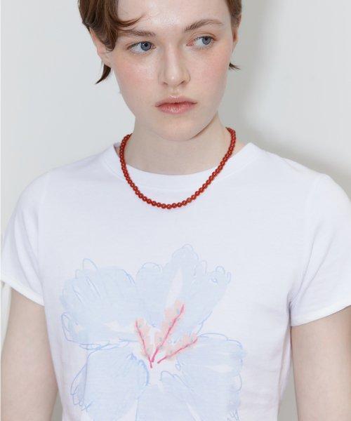 PRINTED RIBBON SLEEVE T-SHIRT (SKY BLUE)