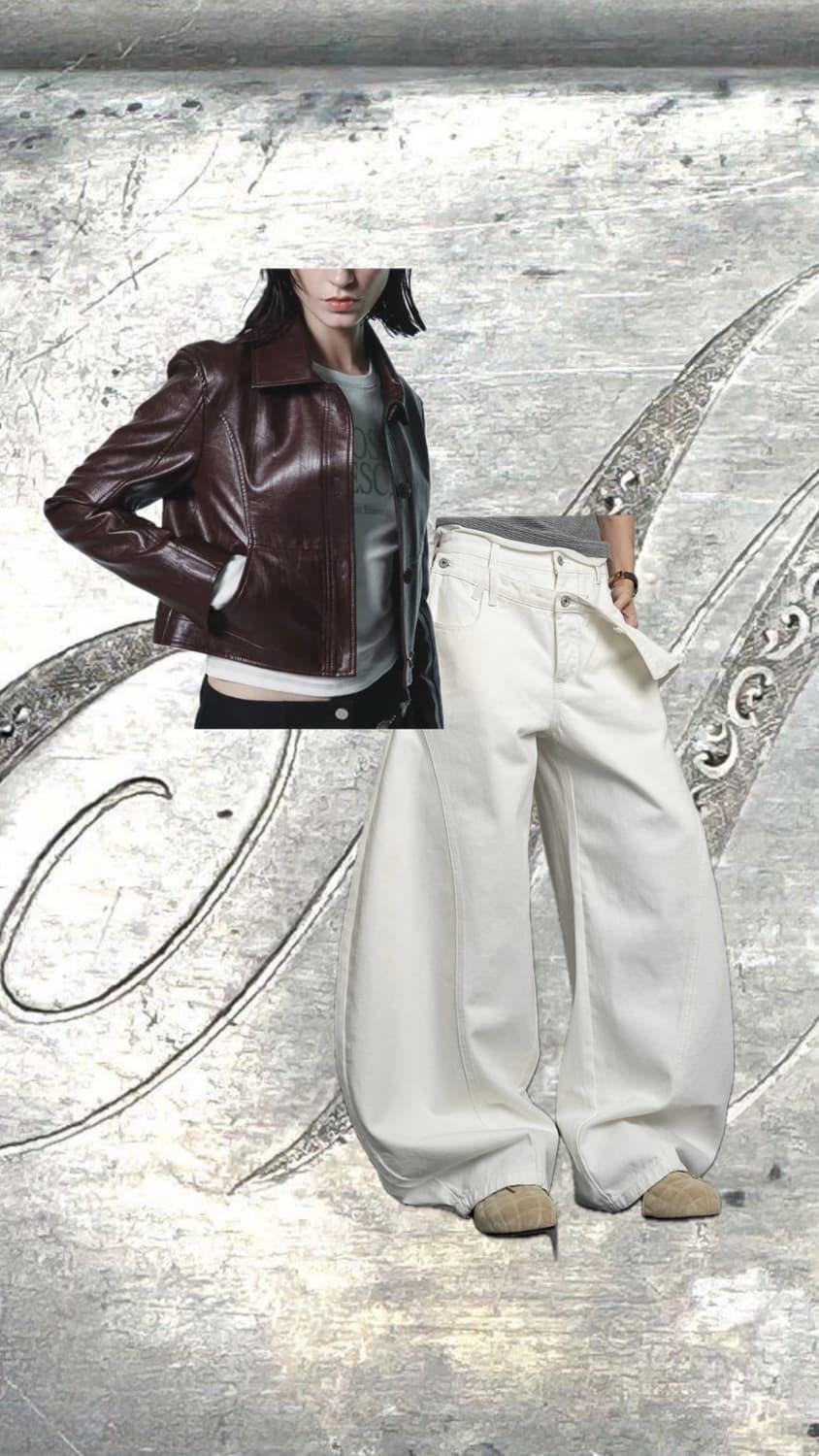 브릭레더자켓 화이트진 세트코디 | 후루츠패밀리