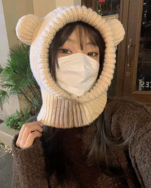 푸우 연말 코스프레 울 니트 귀돌이 넥워머 바라클라바