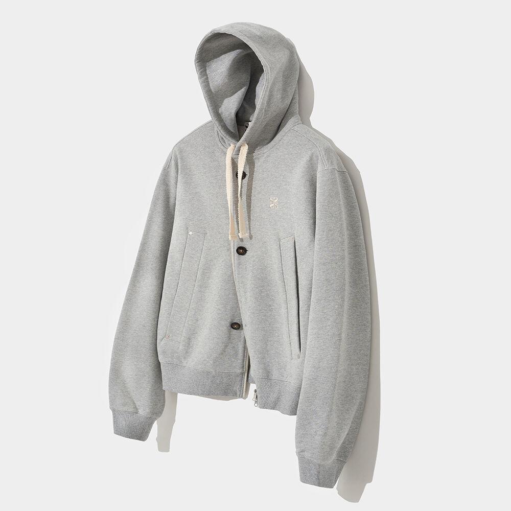 Teo Cotton All Day Hood Zip-up Melange Gray