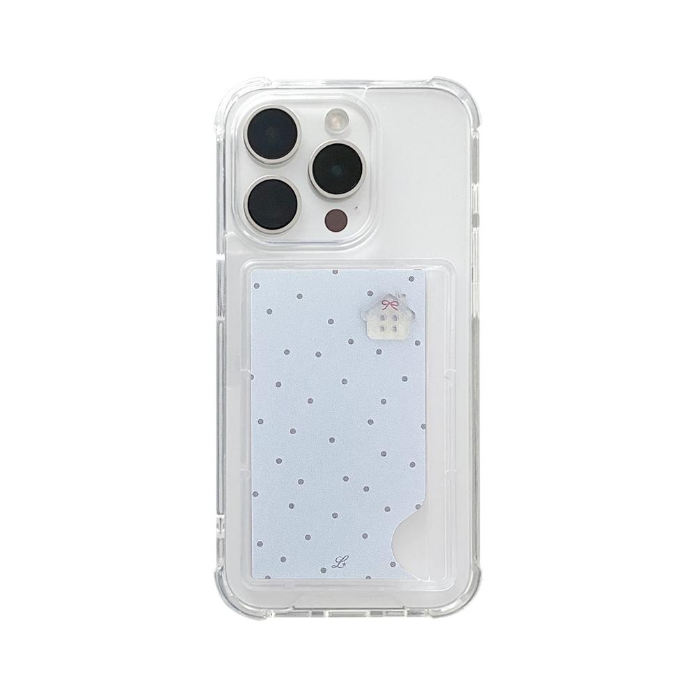 RIBBON COTTAGE PHONE CASE BLUE (clear pocket)