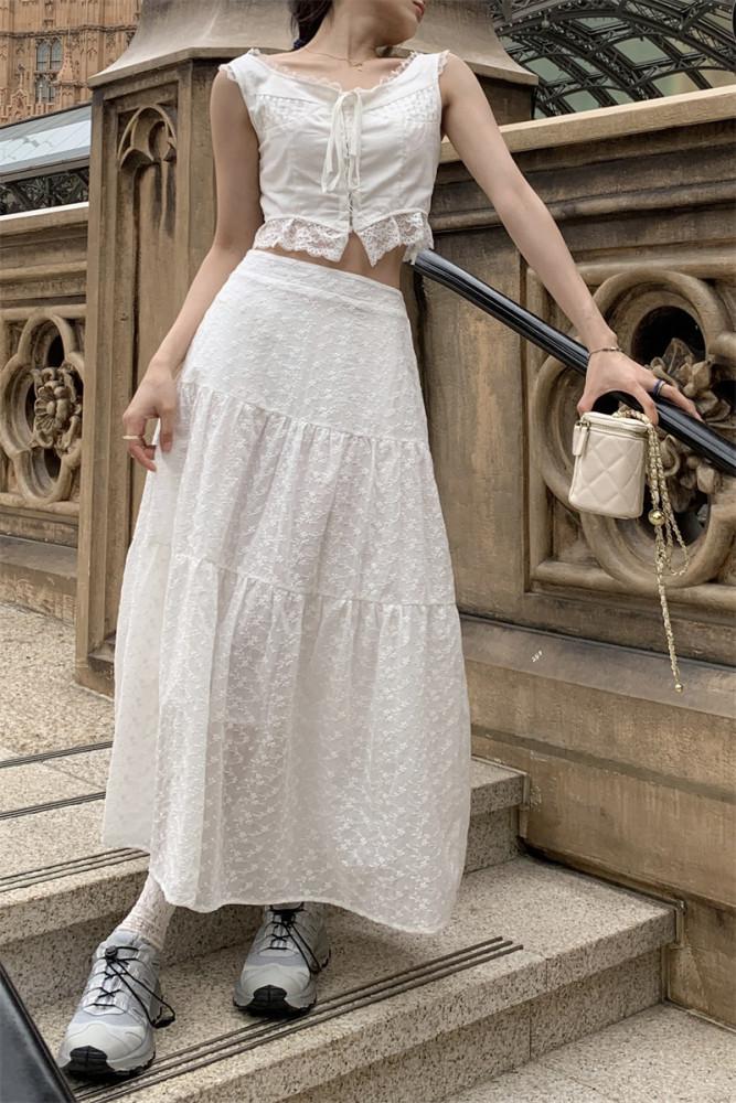 A라인 플레어 플라워 롱스커트 휴양지룩