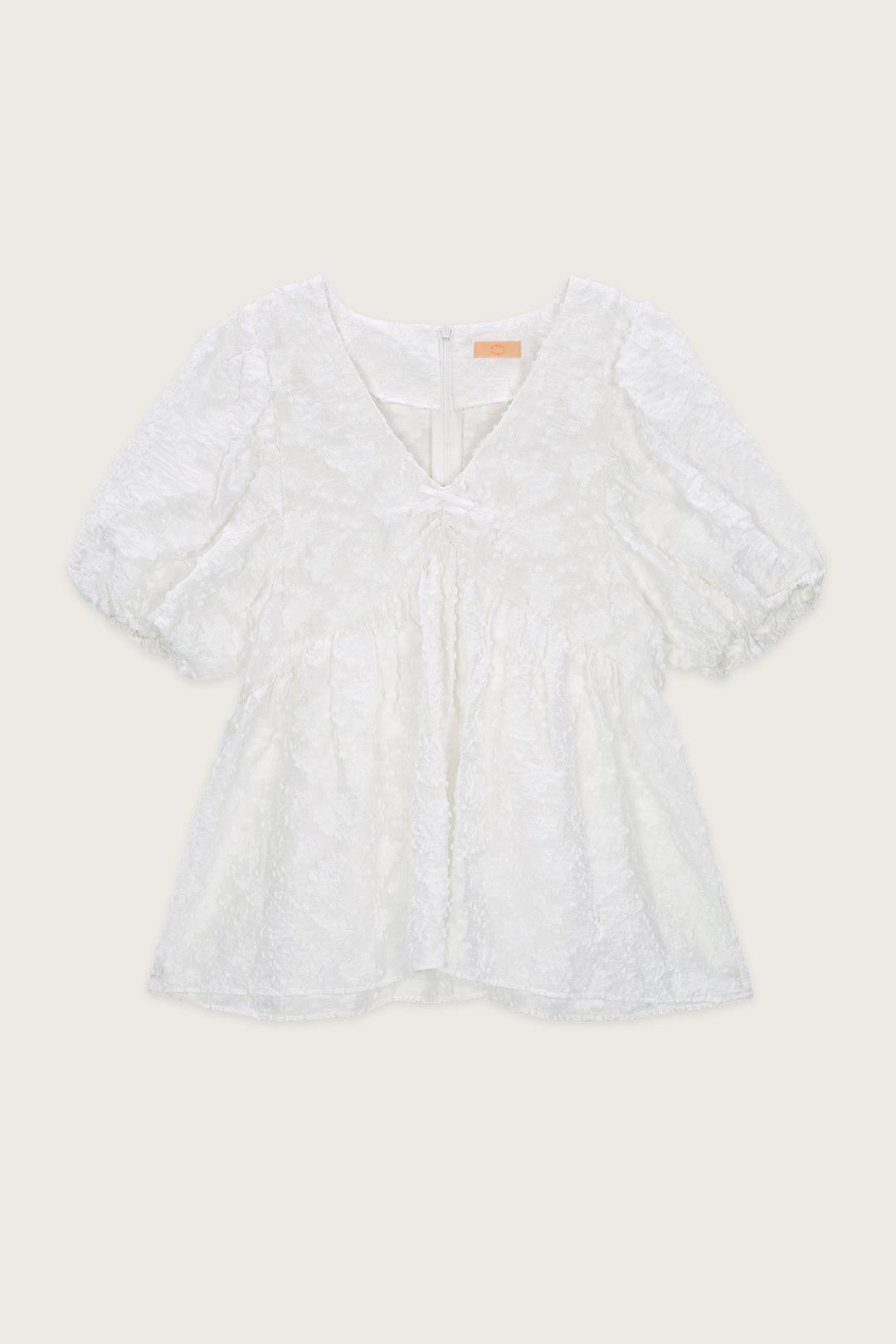 JACQUARD RIBBON BLOUSE (WHITE)