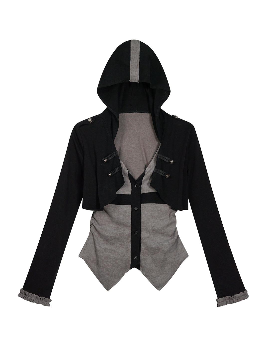 Cest Nous | Hooded Two-Piece Knit Cardigan - Black / S