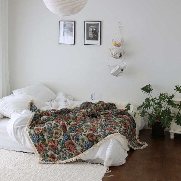 빈티지 플라워 태슬 쟈가드 블랭킷 2사이즈