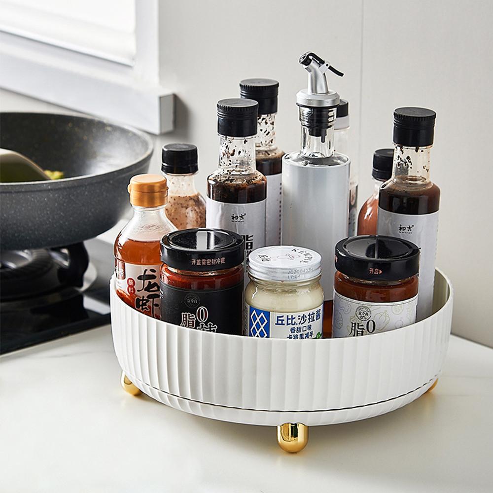 구디푸디 템바보드 회전트레이 주방 양념통 선반 싱크대 수납 정리대 화이트 소형