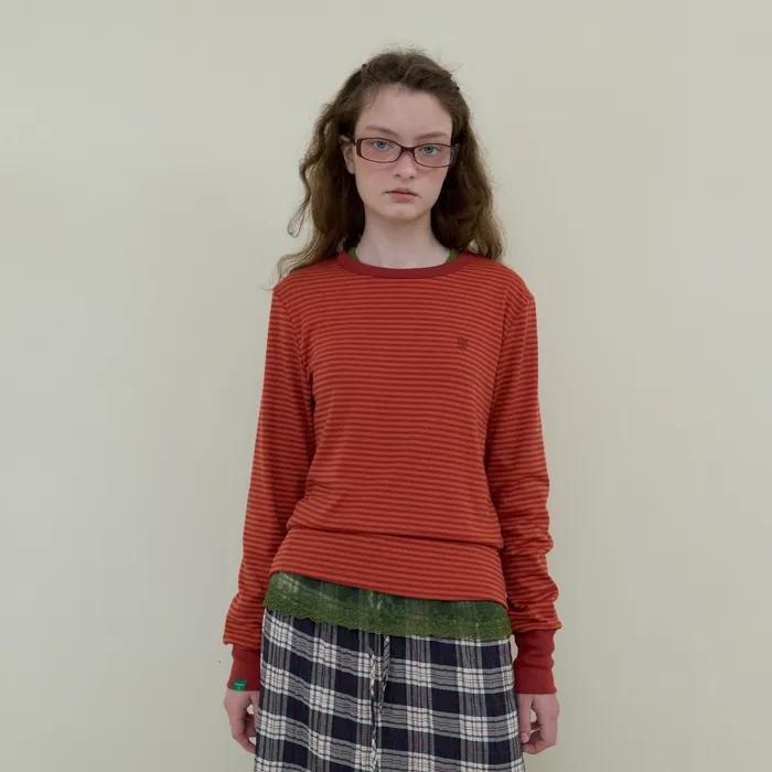 226. Fine Stripe T _ Deep Orange