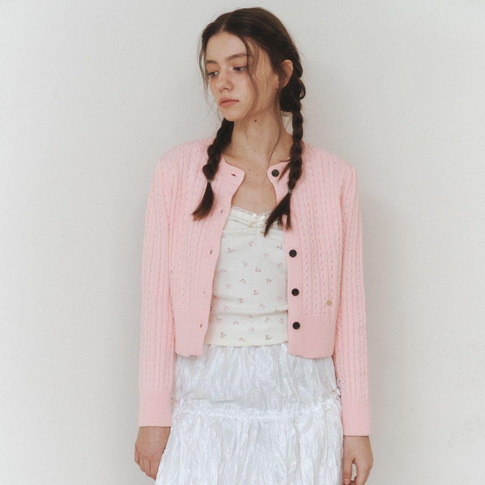 Soft Cable Knit Button Cardigan - pink