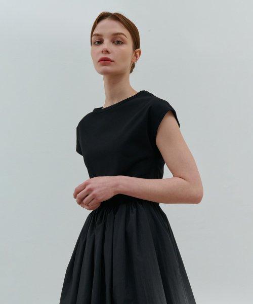 23 SS 드롭 숄더 레이어드 원피스 (블랙)