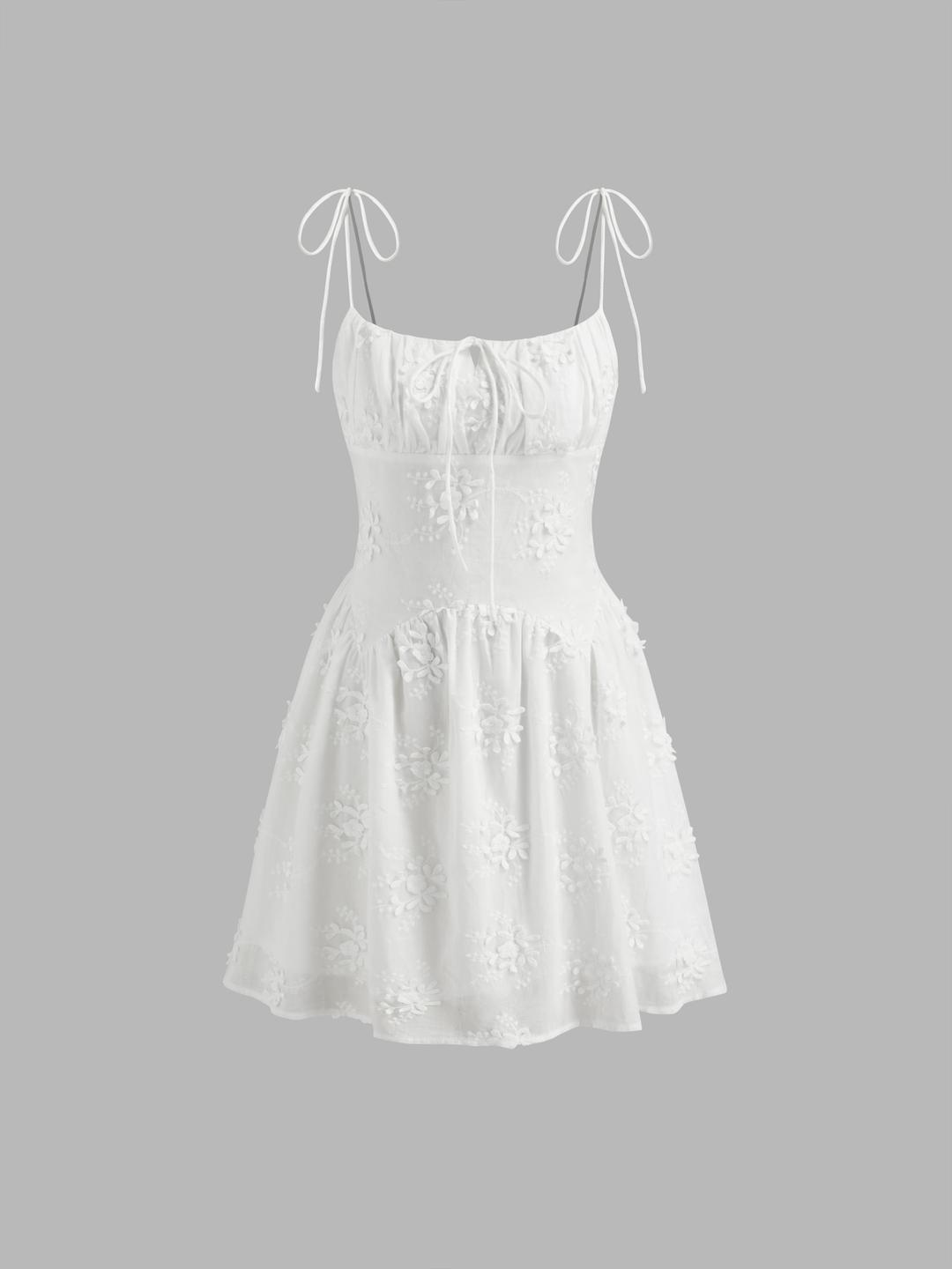 Cotton Floral Knotted Ruched Shirred Cami MIni Dress