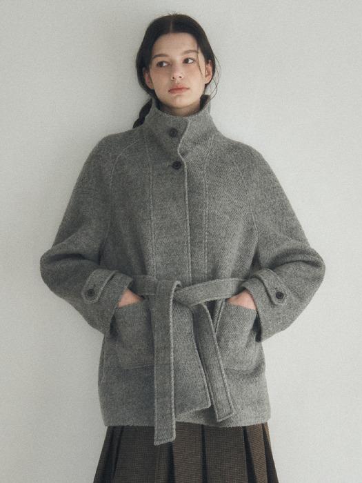High Neck Midi Coat_Grey