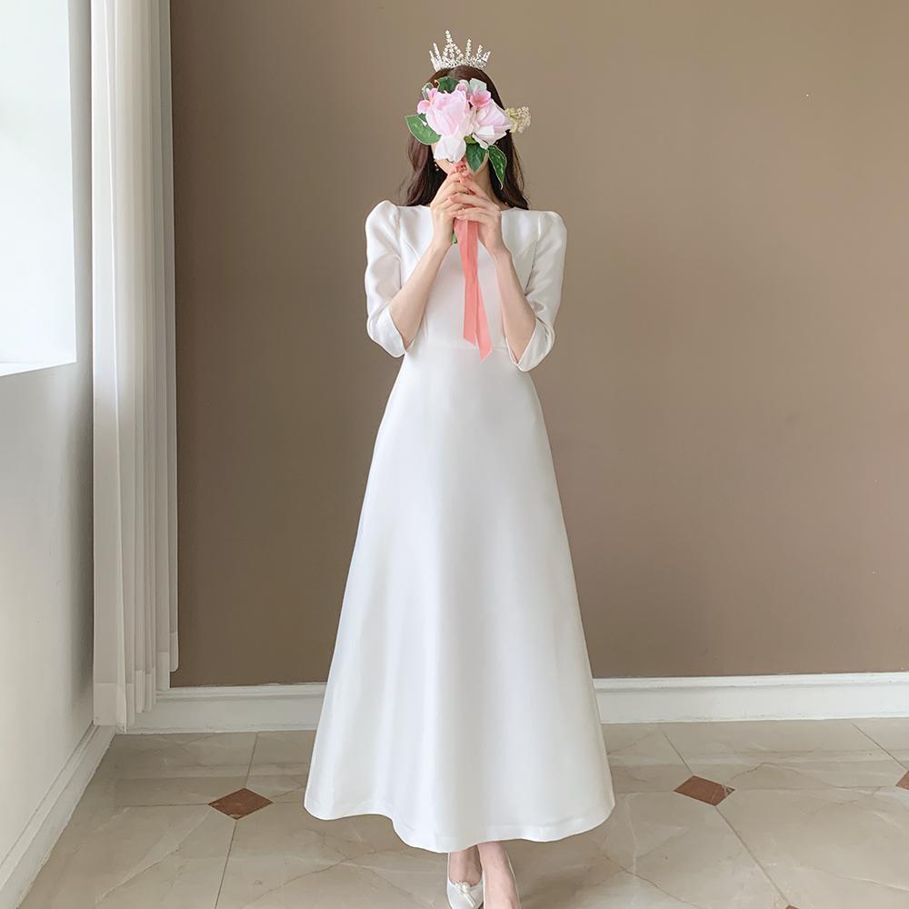 미카도실크 셀프웨딩 드레스 본식 이브닝 브라이덜샤워 리마인드웨딩 피로연 돌잔치 원피스