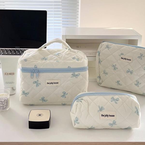 홀리지 데이즐 리본 다용도 블루 체크 파우치