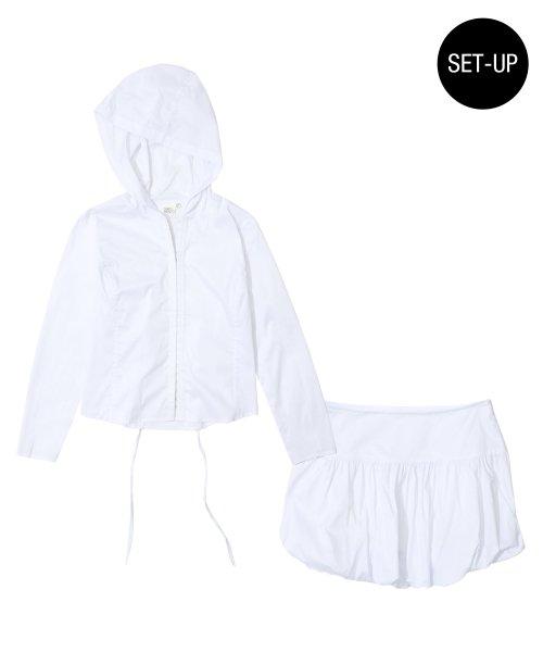 [SET] 코르셋 후디 셔츠 + 퍼프 미니 스커트_화이트