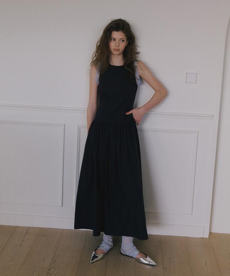 LOW WAIST CONTRAST MAXI DRESS_NAVY/LIGHT BLUE