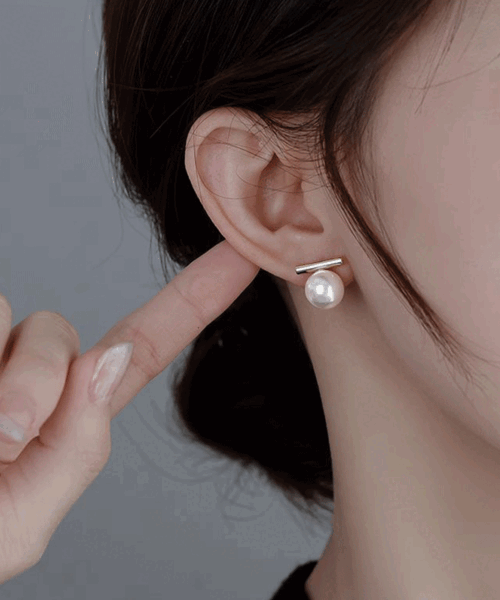 E0034 S925 실버 진주볼 언더바 침형 귀걸이