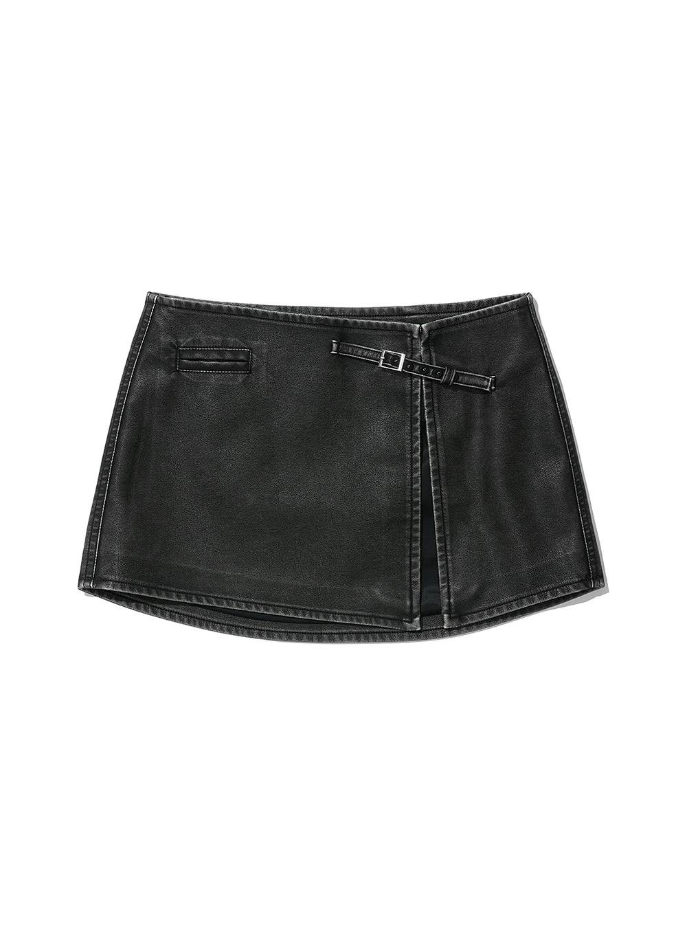 [WOMEN] WASHED LEATHER WRAP MINI SKIRT_BLACK