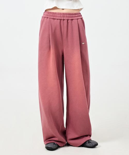 스틸 로고 페이드 워싱 원턱 스웻 팬츠_핑크